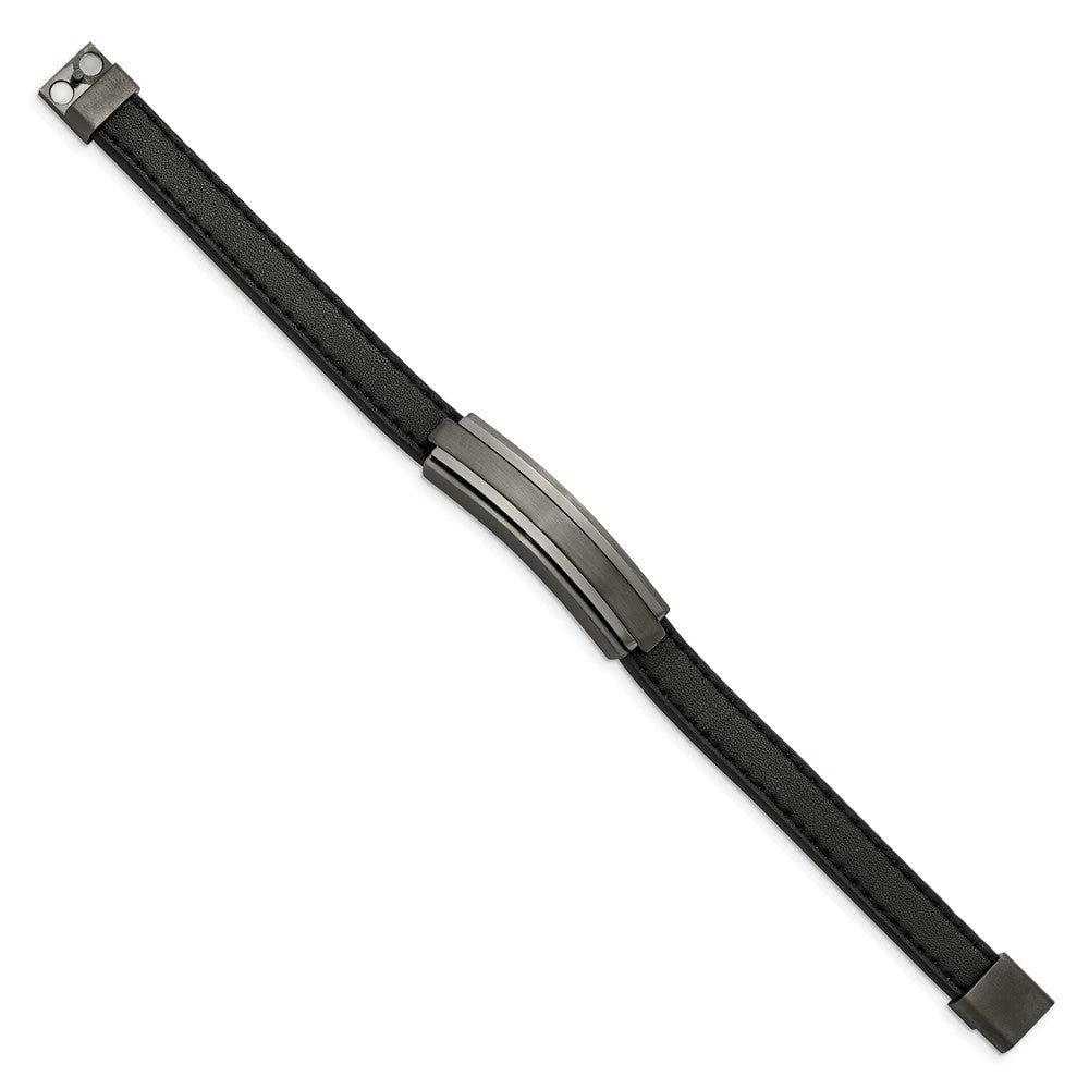 Stainless Steel Brushed & Polished GunMetal IP Black Rubber 8.5in Bracelet 8.5 inches