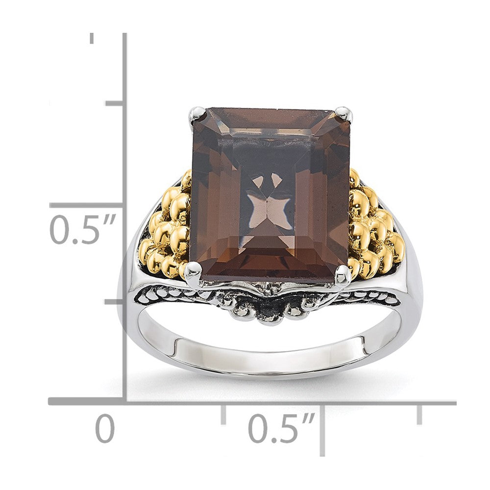 Sterling Silver w/14k Accent Antiqued Smoky Quartz Ring