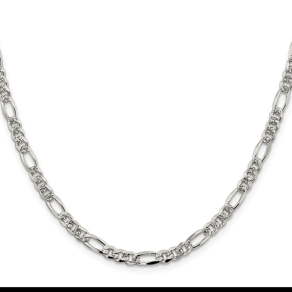 Sterling Silver 4.3mm Pav‚ Flat Figaro Chain 30 Inches