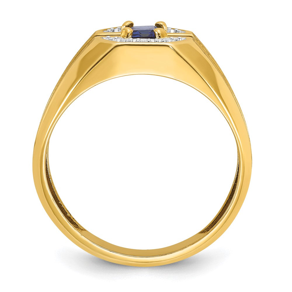 14k IBGoodman Men's Created Sapphire and 1/20 carat Diamond Satin Complete Ring
