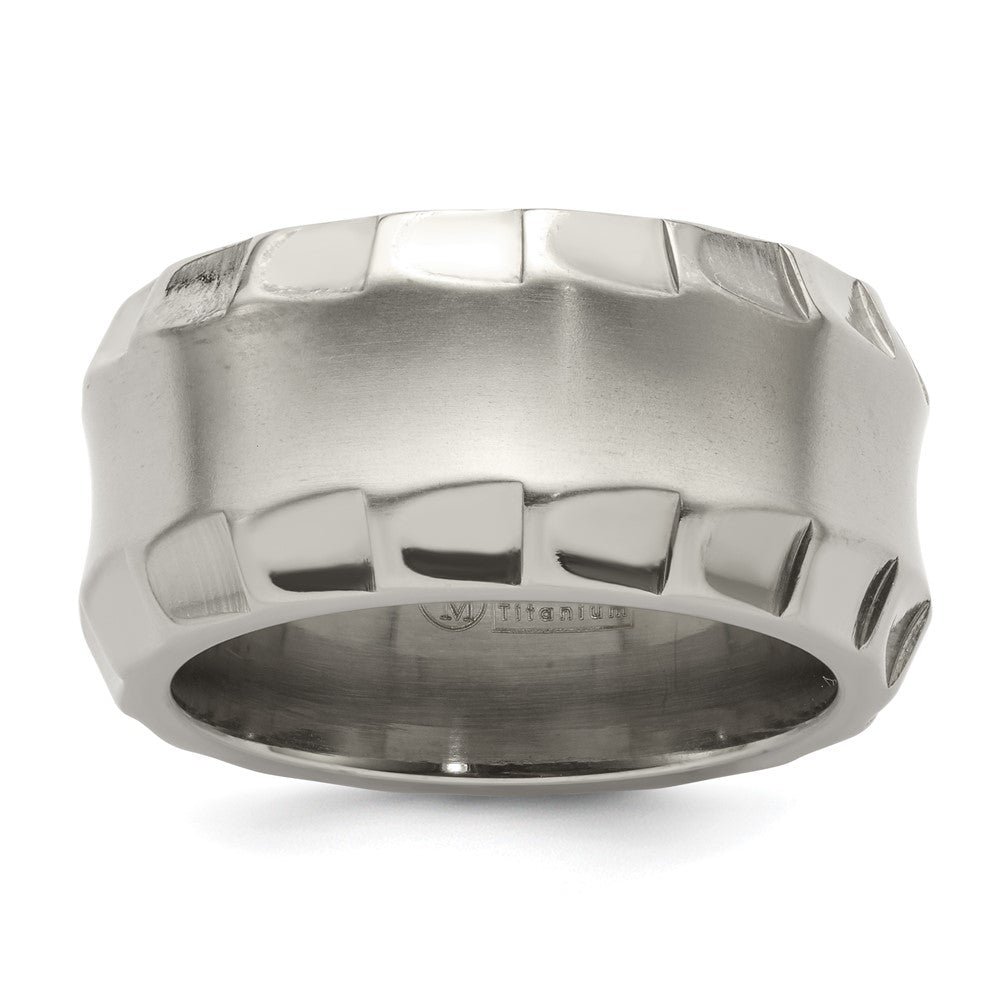 Edward Mirell Titanium Faceted Edge Brushed/Polished 12mm Concave Band Size 11.5