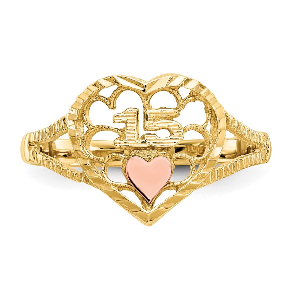 14K Two-tone Diamond Cut 15 Heart Ring Size 6