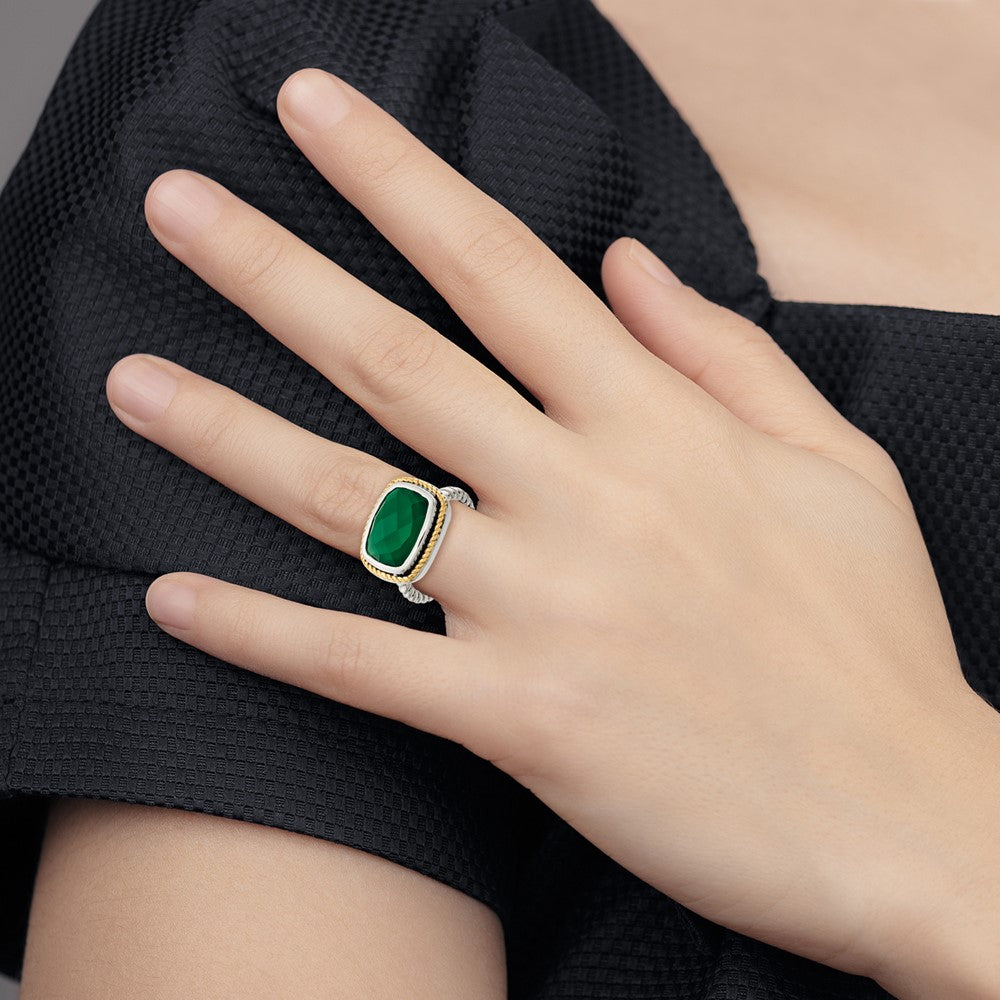 Sterling Silver w/14k Green Onyx Ring