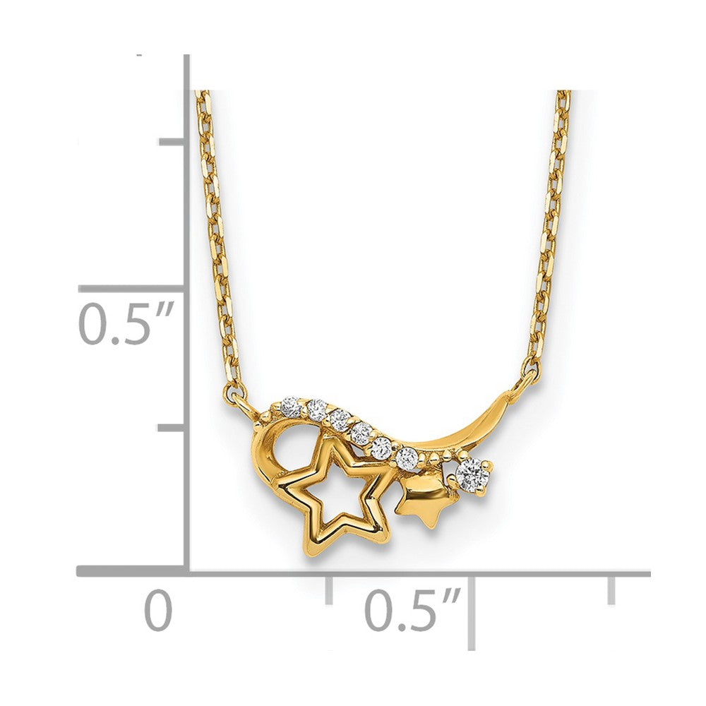 14k Yellow Gold Polished CZ Star 15in w/1in ext Necklace