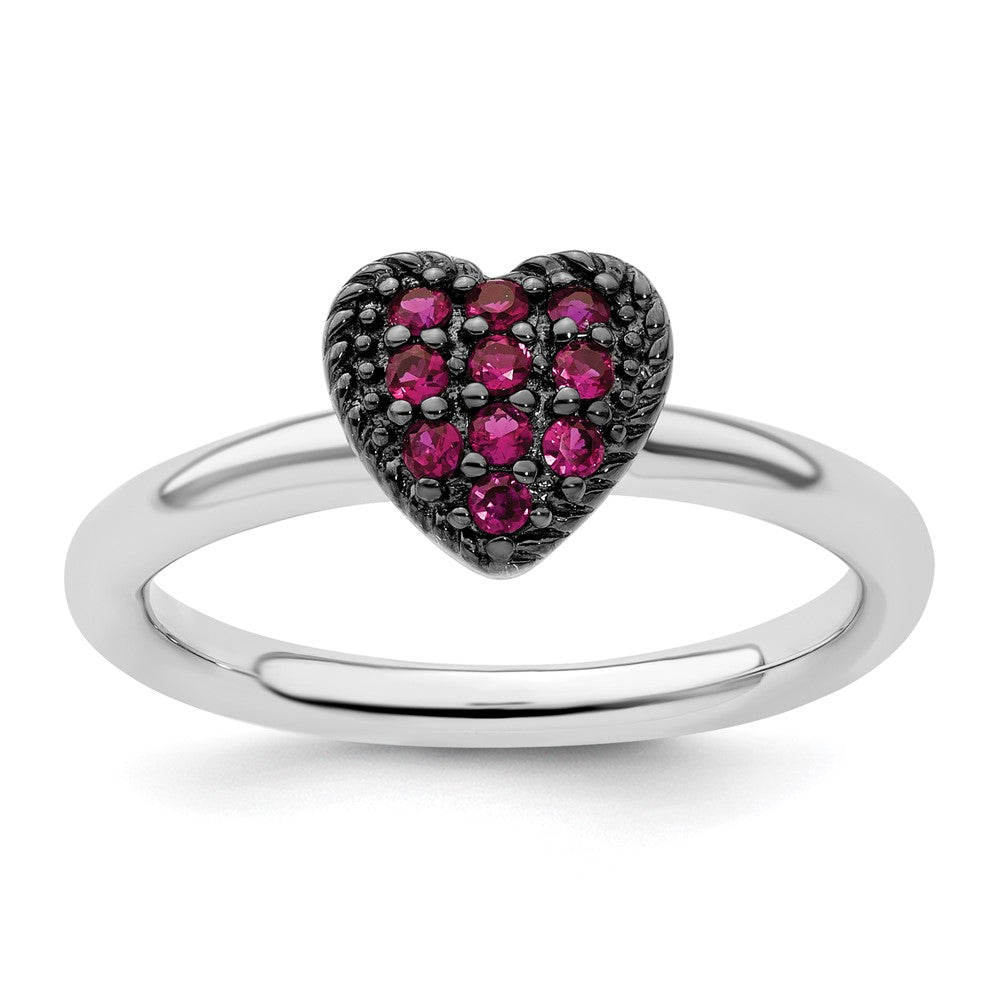 Sterling Silver Stackable Expressions Cr Ruby Heart Ring Size -6