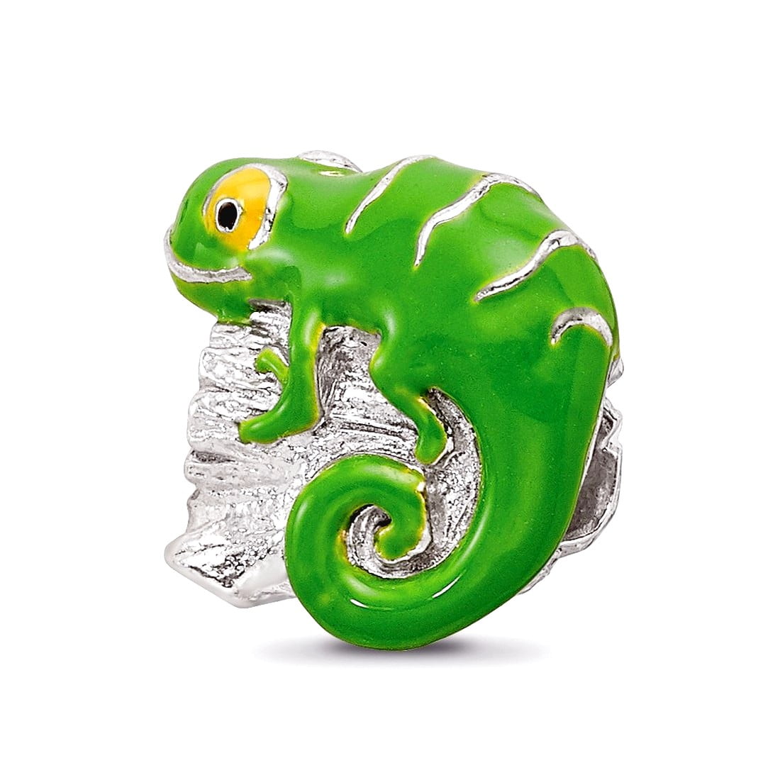 Sterling Silver Reflections Enameled Lizard on Log Bead