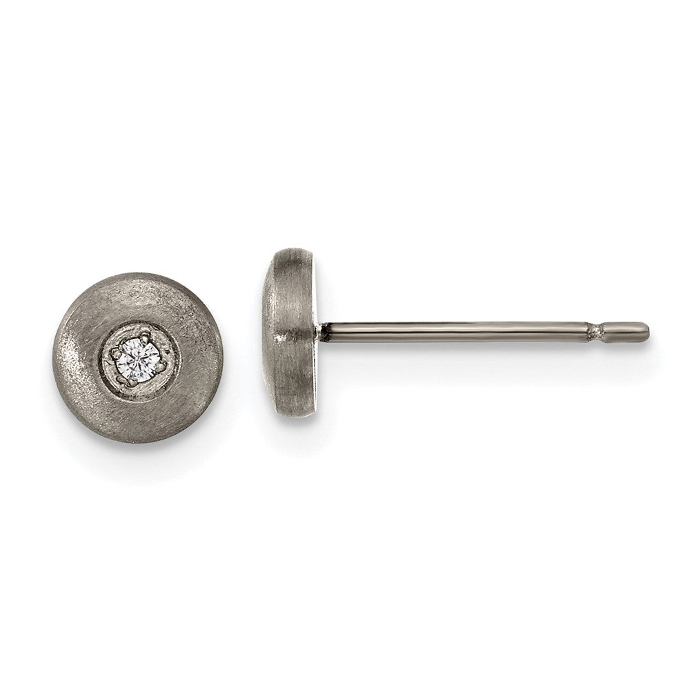 Titanium Brushed CZ Post Earrings