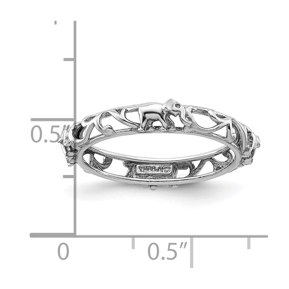 Sterling Silver Stackable Expressions Rhodium-plate Patterned Elephant Ring Size -8