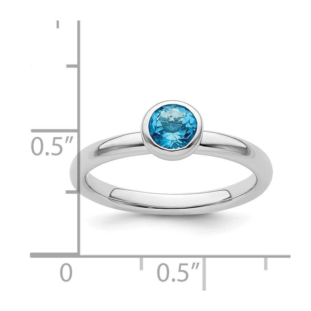 Sterling Silver Stackable Expressions Low 5mm Round Blue Topaz Ring Size -10