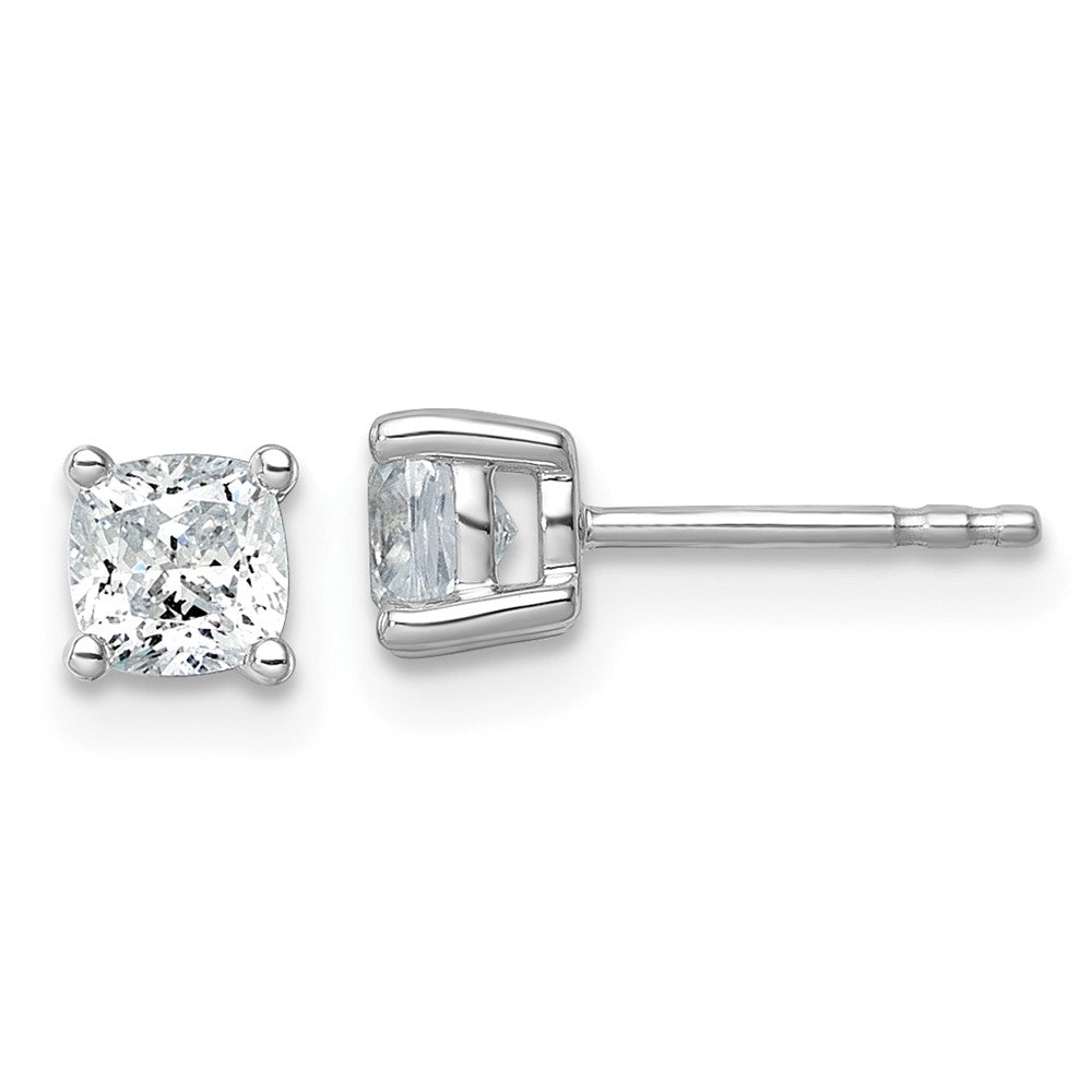 14K White Gold 1 Carat Lab Grown Diamond VS+ F+ Cushion 4-Prong Complete Stud Earrings