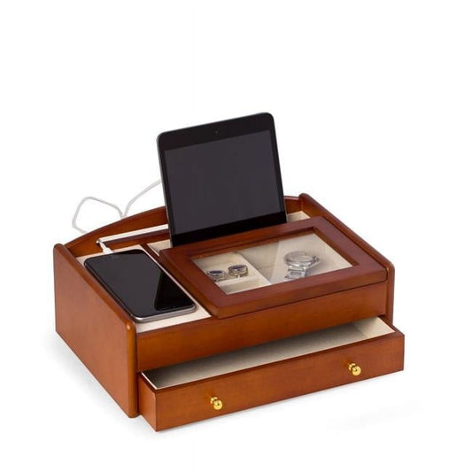 Bey-Berk International BB690BRW Cherry Wood Valet Box, Brown