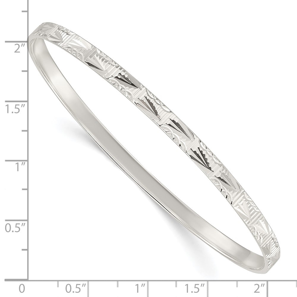 Sterling Silver Diamond Cut Slip-on Bangle 8 inches