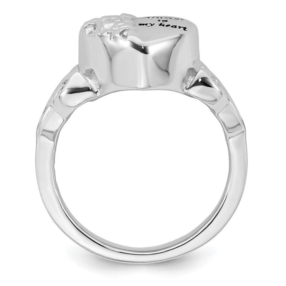 Sterling Silver Rhod-plated Enameled Celtic Knot Heart ALWAYS IN MY HEART Ash Holder Size 7 Ring