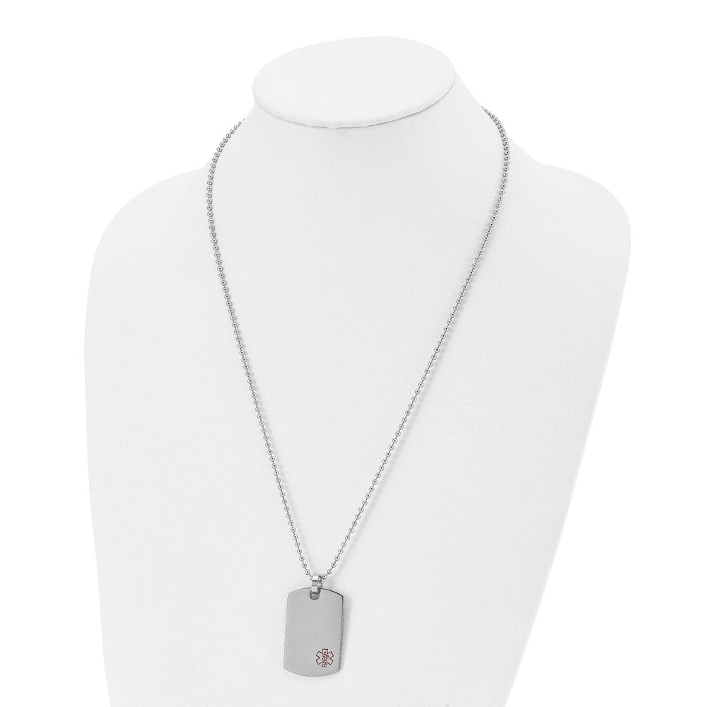 Stainless Steel Polished w/Red Enamel Medical ID 24in Necklace