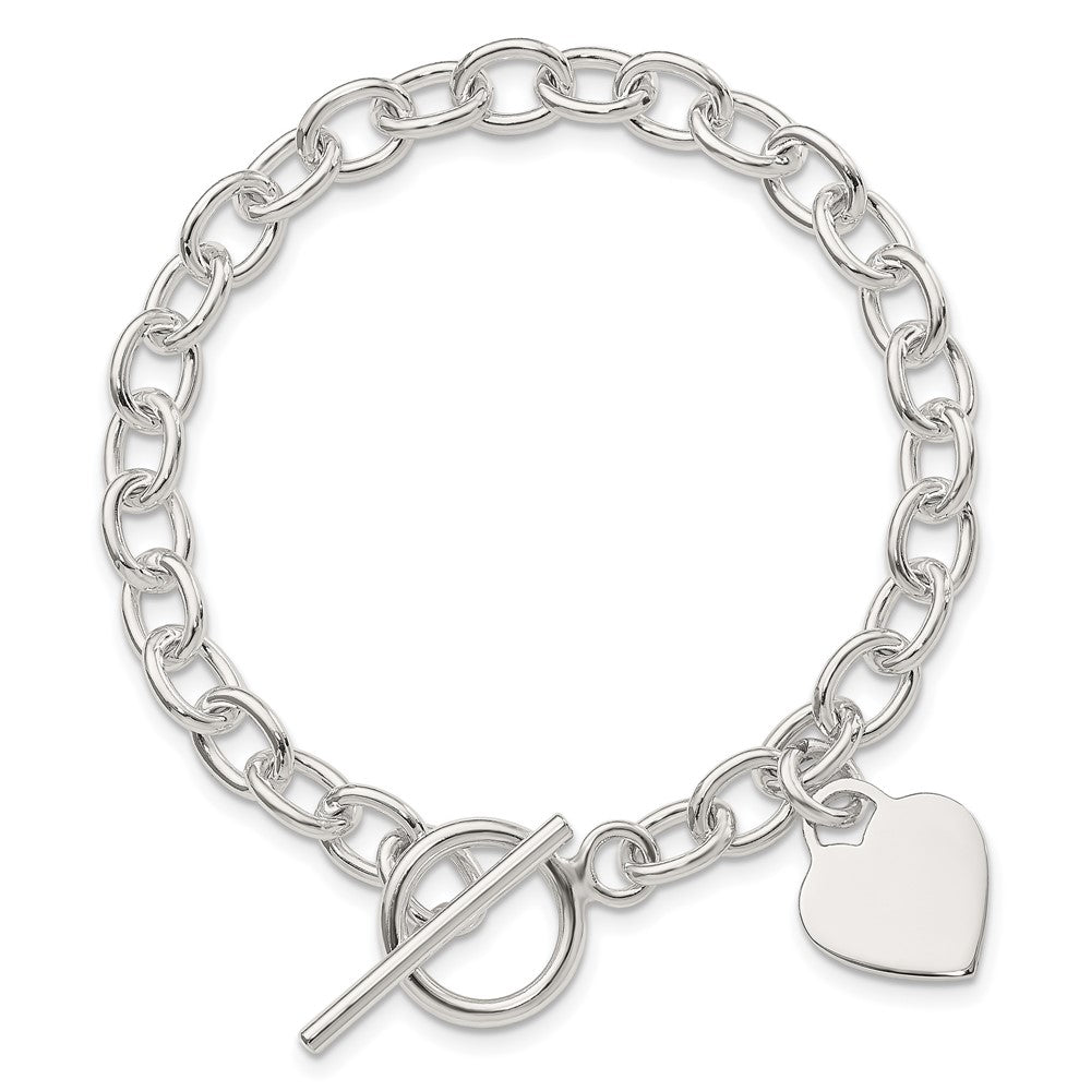 Sterling Silver Dangling Engraveable Heart Charm Bracelet 7.25 inches