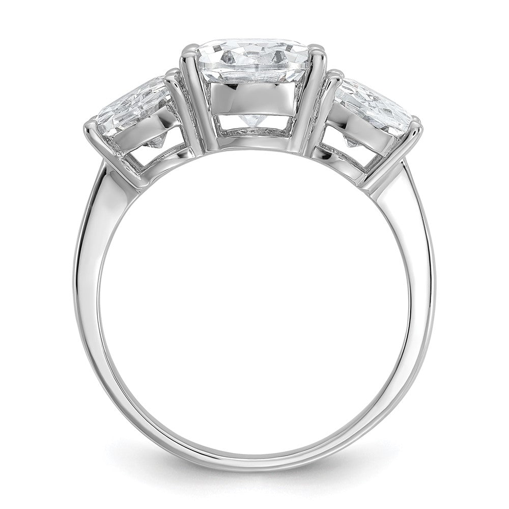 Cheryl M Sterling Silver Rhodium-plated Polished Oval CZ 3-Stone Ring