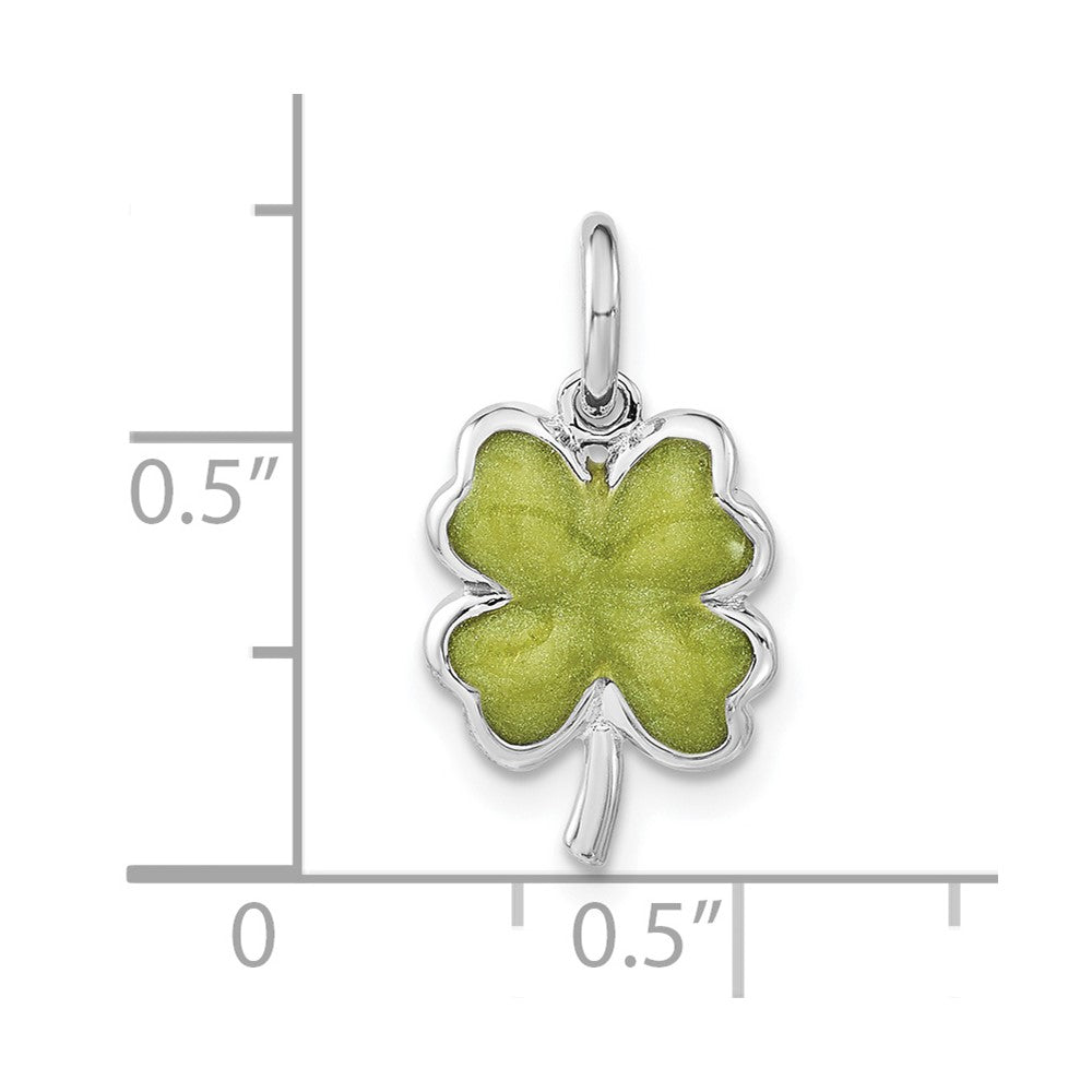 Sterling Silver Polished Green Enamel 4 Leaf Clover Charm