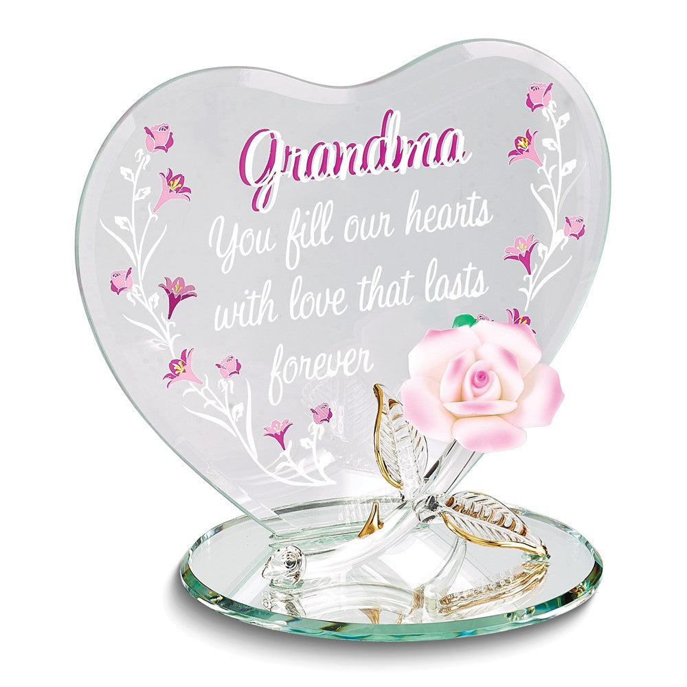 Glass Baron GRANDMA YOU FILL OUR HEARTS...with Pink Flower Figurine