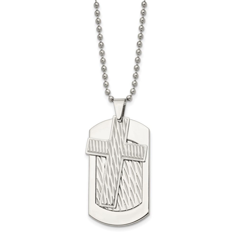 Stainless Steel Polished and Textured 2 Piece Cross Dog Tag 24in Necklace