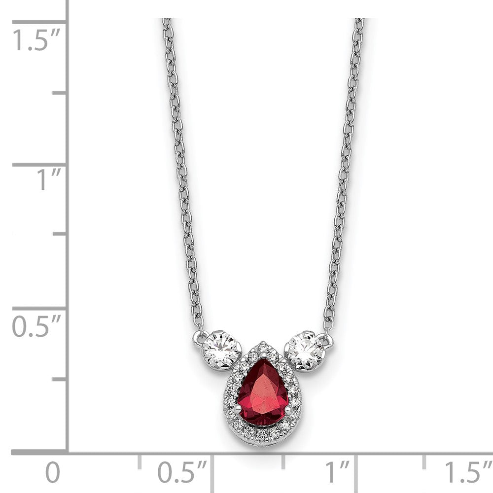 14k White Gold 1/2 carat Lab Grown Diamond VS/SI+ G+ and Created Ruby Three Stone 16 inch Necklace