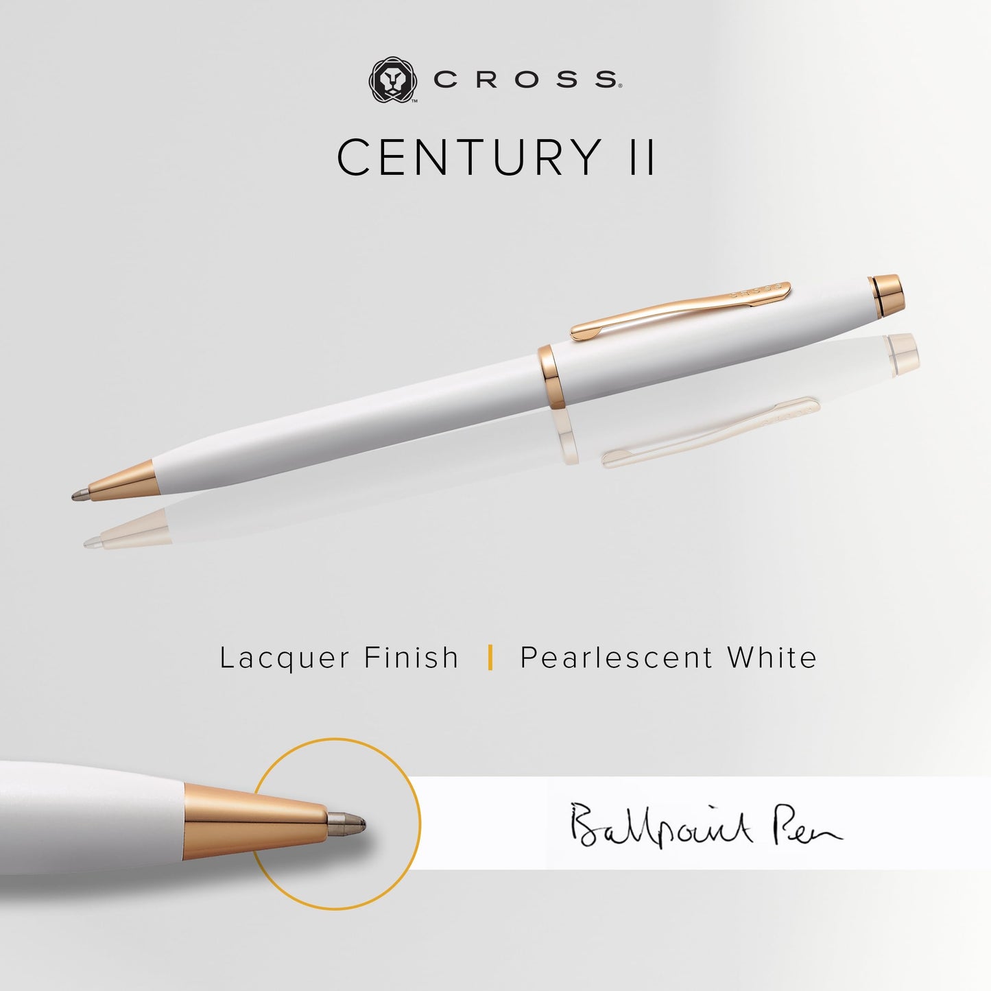 Cross Century II Refillable Ballpoint Pen, Medium Ballpen, Includes Luxury Gift Box - Pearlescent White Lacquer