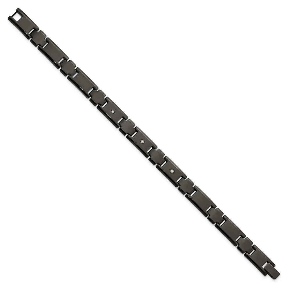 Tungsten Polished Black IP-plated 1/10ct Diamond 9in Bracelet 9 inches