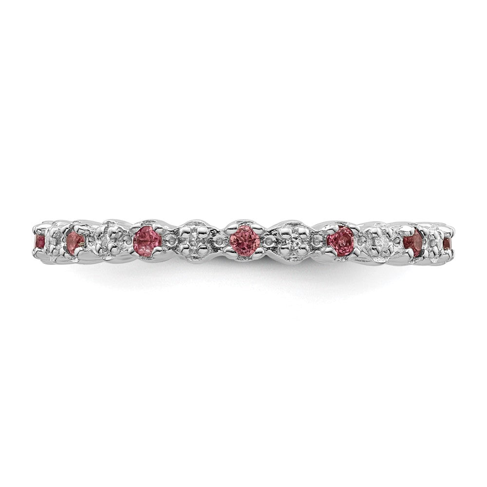 Sterling Silver Stackable Expressions Pink Tourm. & Diamond Ring Size -10