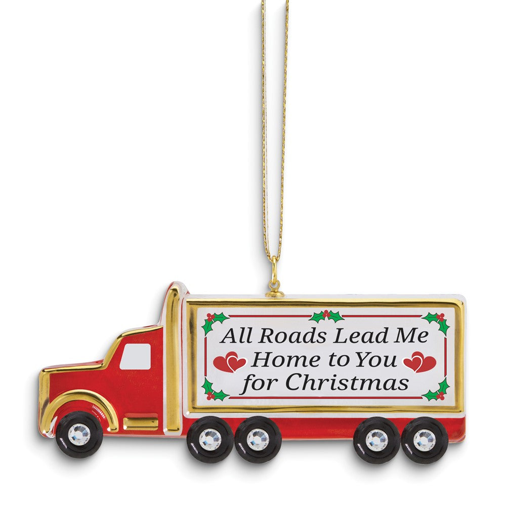 Glass Baron Hone For Christmas Semi-truck Glass Ornament