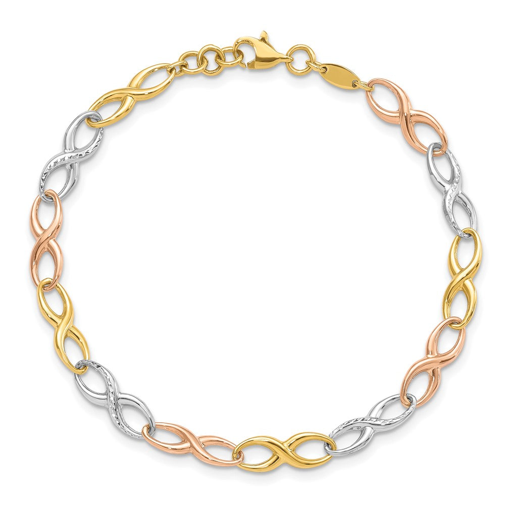 10K Tri-color Infinity Symbol Link Bracelet 7.5  inches
