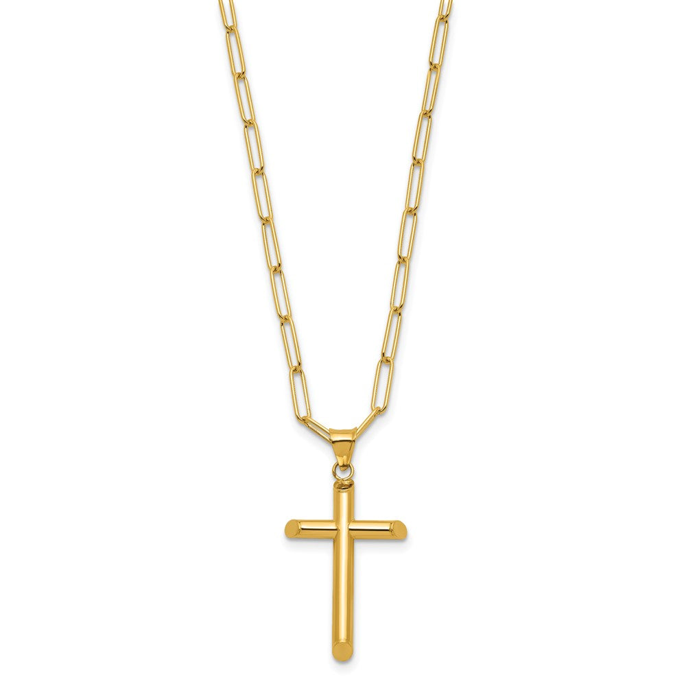 14k Polished Tube Cross Necklace