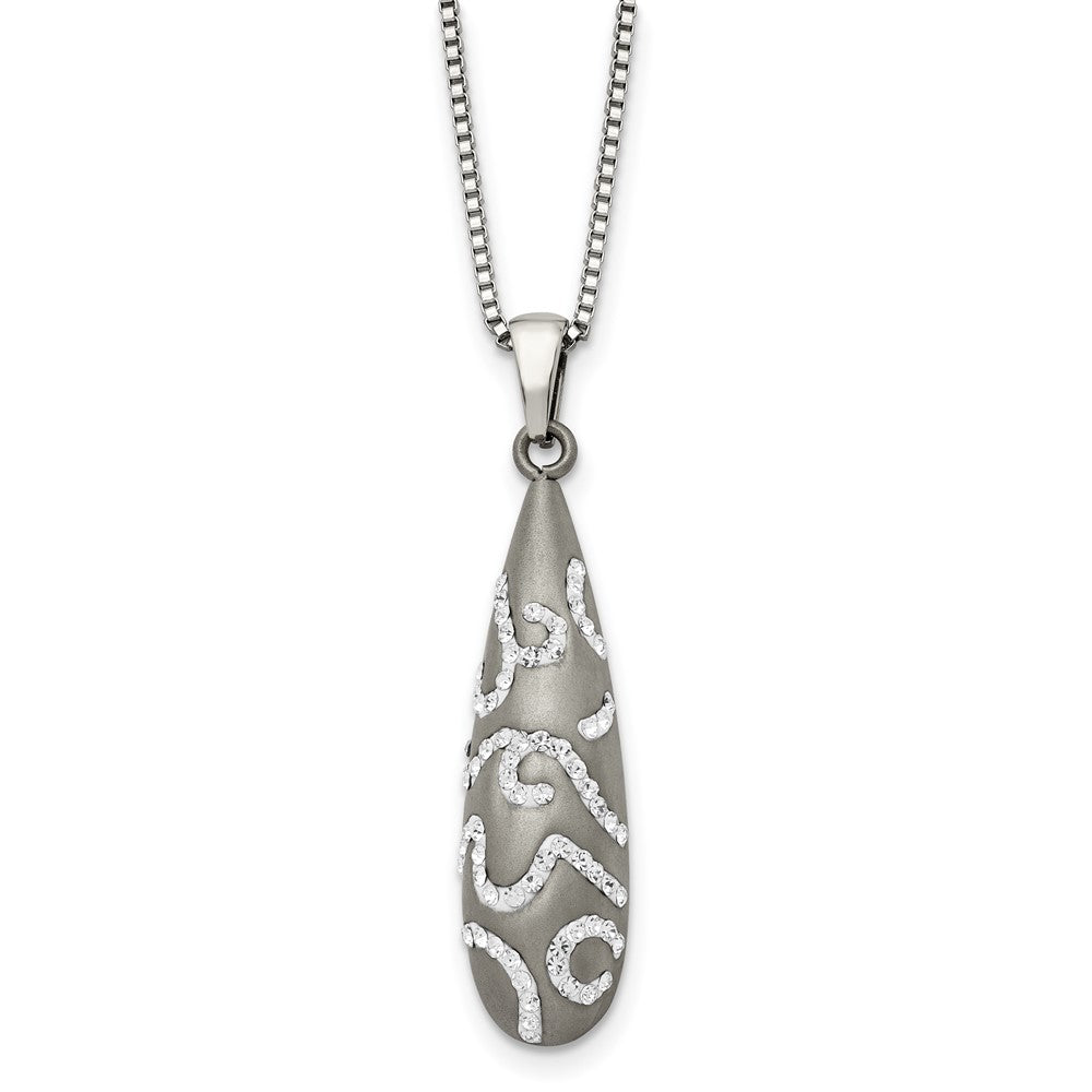 Stainless Steel Polished w/Crystal 18in Necklace