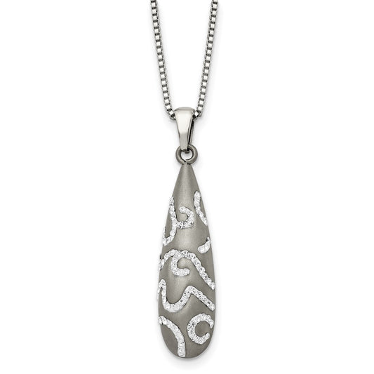 Stainless Steel Polished w/Crystal 18in Necklace