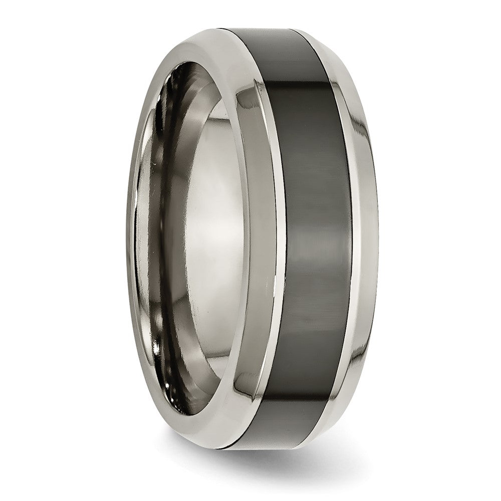 Titanium Polished w/Black Ceramic Center 8mm Beveled Band Size - 8
