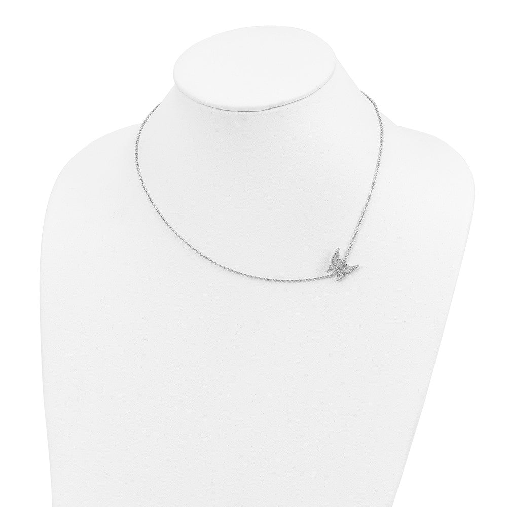 Sterling Silver Polished Diamond Butterfly Necklace