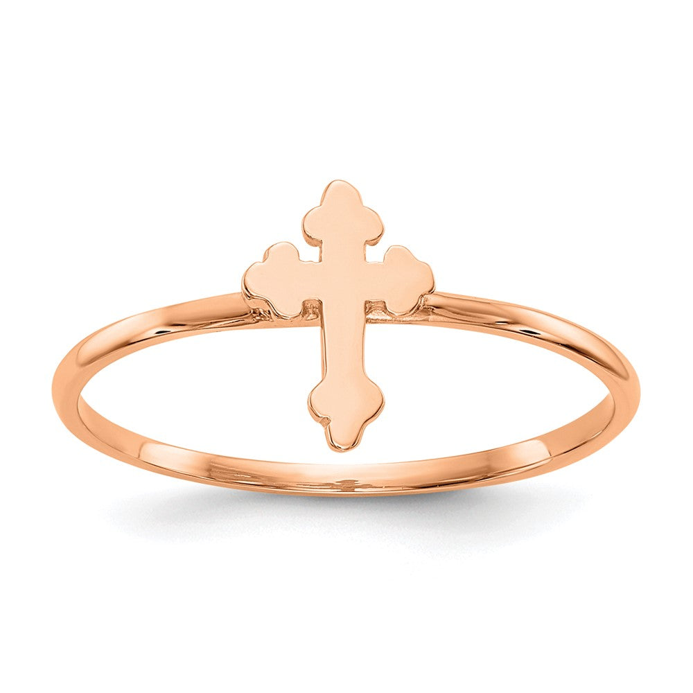 14k Rose Gold Polished Cross Ring Size 7