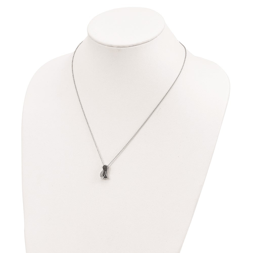 White Night Sterling Silver Rhodium-plated Black and White Diamond Penguin 18 Inch Necklace with 2 Inch Extender 18 Inches
