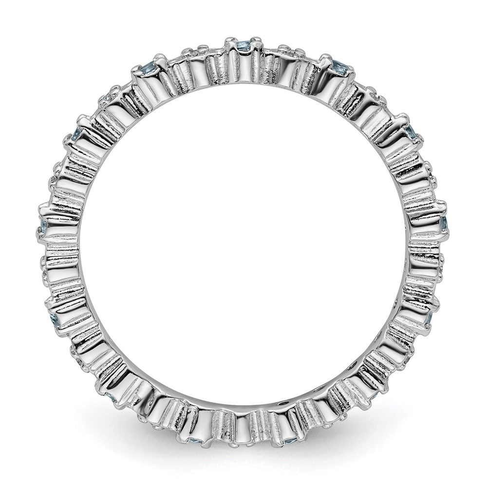 Sterling Silver Stackable Expressions Aquamarine & Diamond Ring Size -10