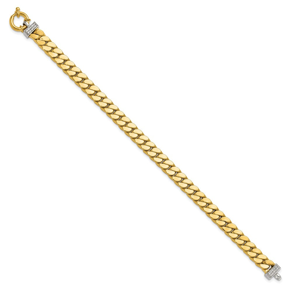 14K Two-tone CZ Polished Fancy Curb Bracelet 7.5  inches