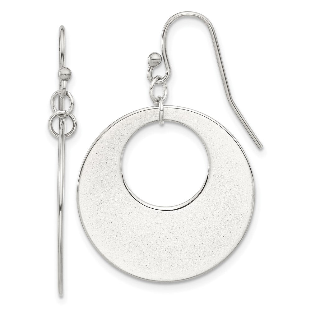 Stainless Steel Polished Circles Dangle Shepherd Hook Earrings