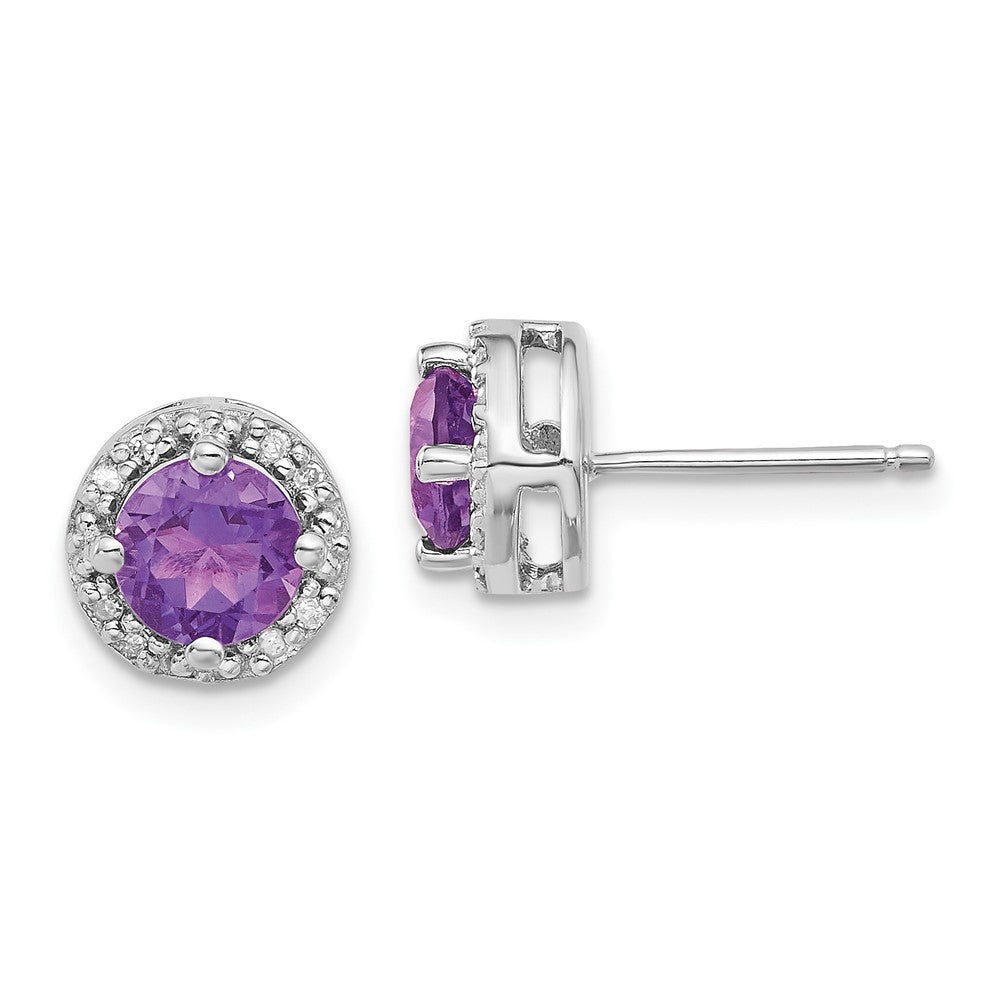 Sterling Silver Amethyst and Diamond Halo Post Earrings