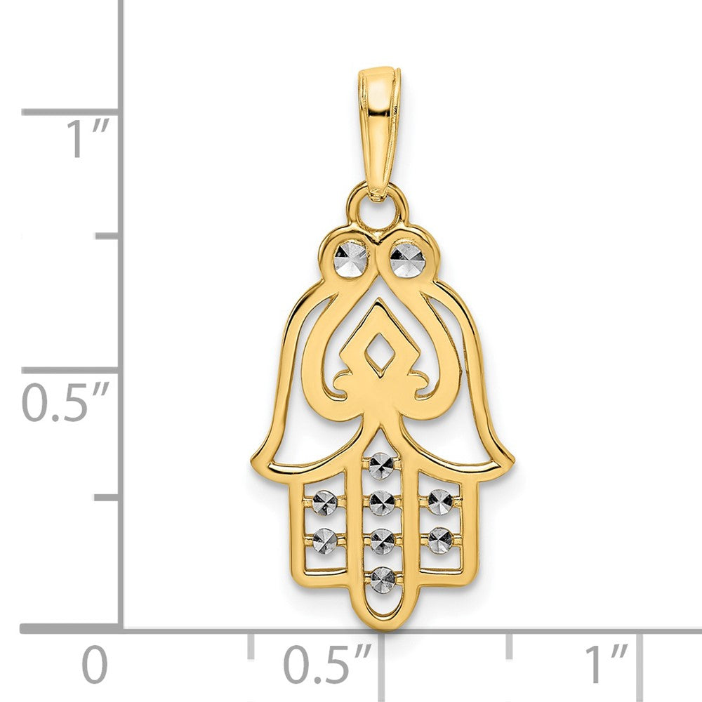 14k & White Rhodium D/C Spade Symbol Hamsa Pendant