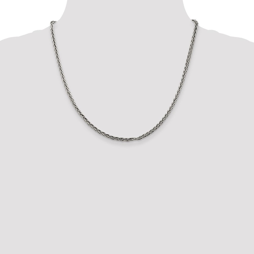 Sterling Silver Antiqued 3.25mm Solid Square Spiga Chain 20 Inches