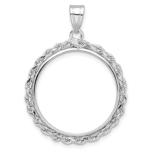 Wideband Distinguished Coin Jewelry 14k White Gold Polished Rope 22.0mm Prong Coin Bezel Pendant