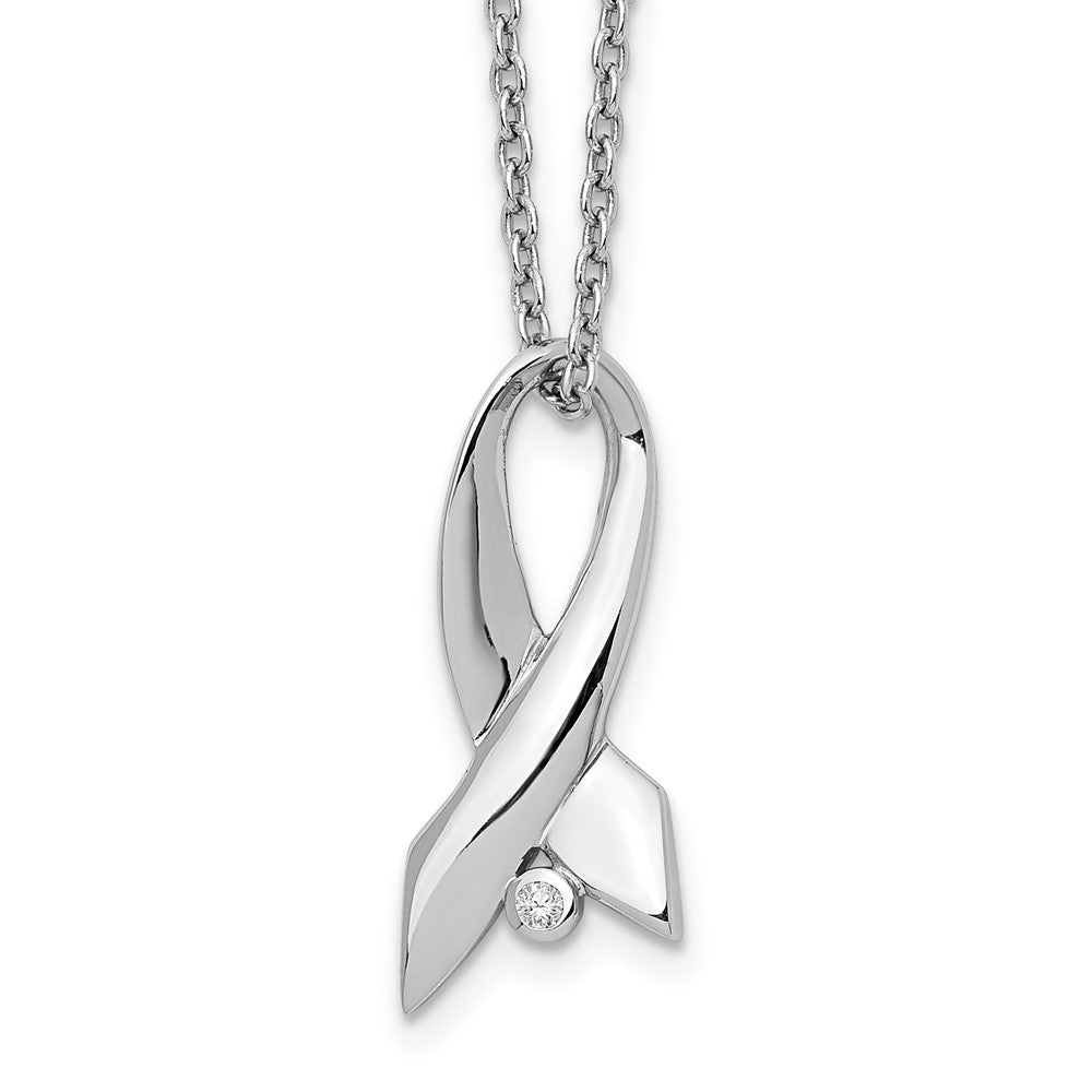 White Ice Sterling Silver Rhodium-plated 18 Inch Diamond Awareness Ribbon Necklace with 2 Inch Extender 18 Inches
