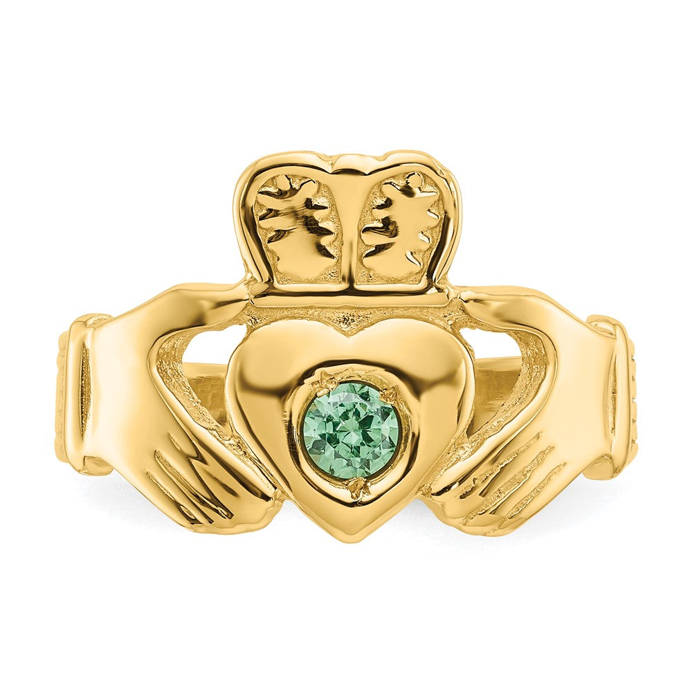 14k Imitation Green Stone Claddagh Ring Size 7