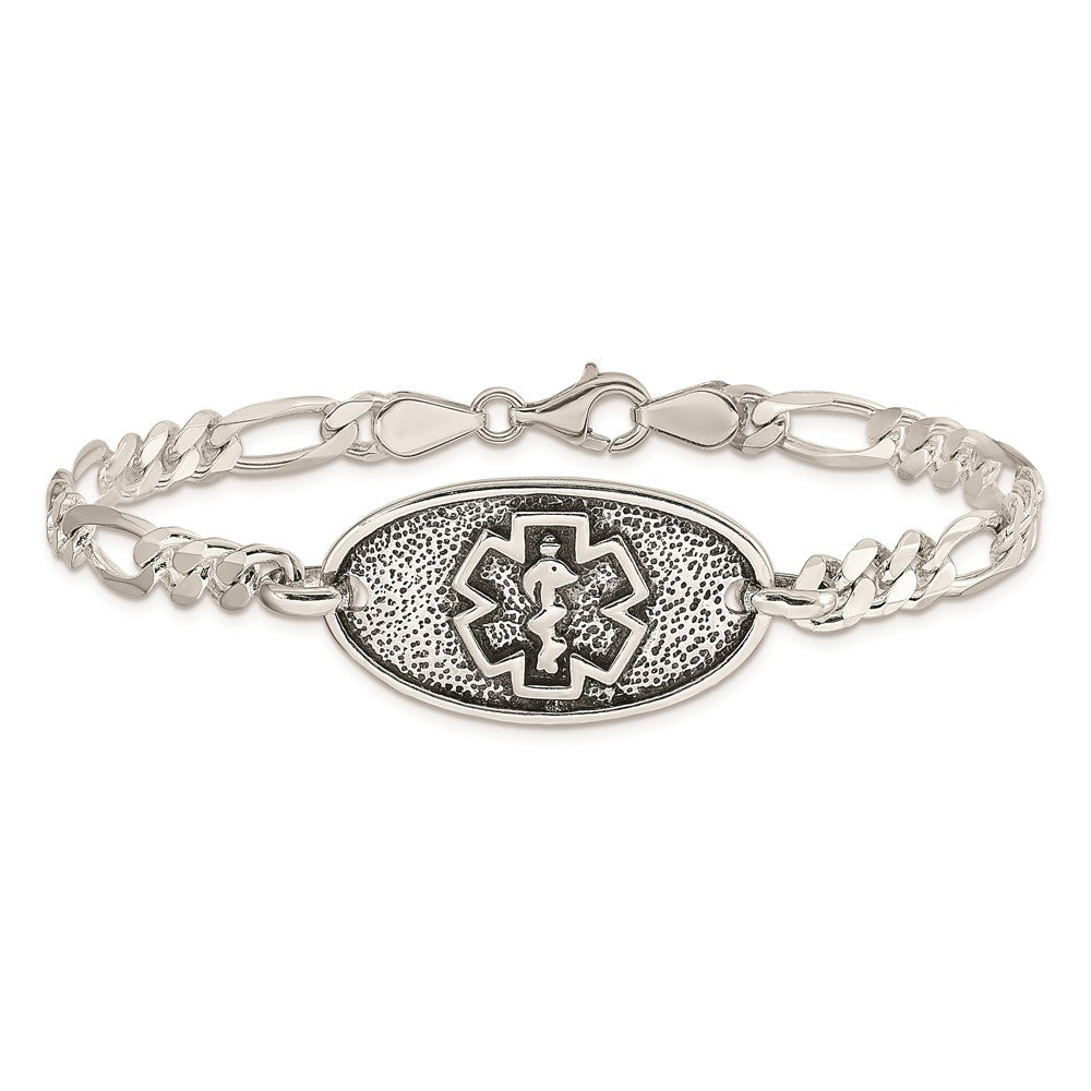 Sterling Silver Antiqued / Polished Medical Bracelet 8 inches