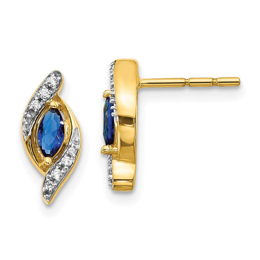 14k Yellow Gold Diamond and Sapphire Earrings