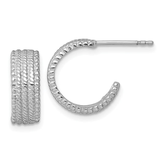 Sterling Silver Rhodium-plated Polished And Textured C-Hoop Post Earrings