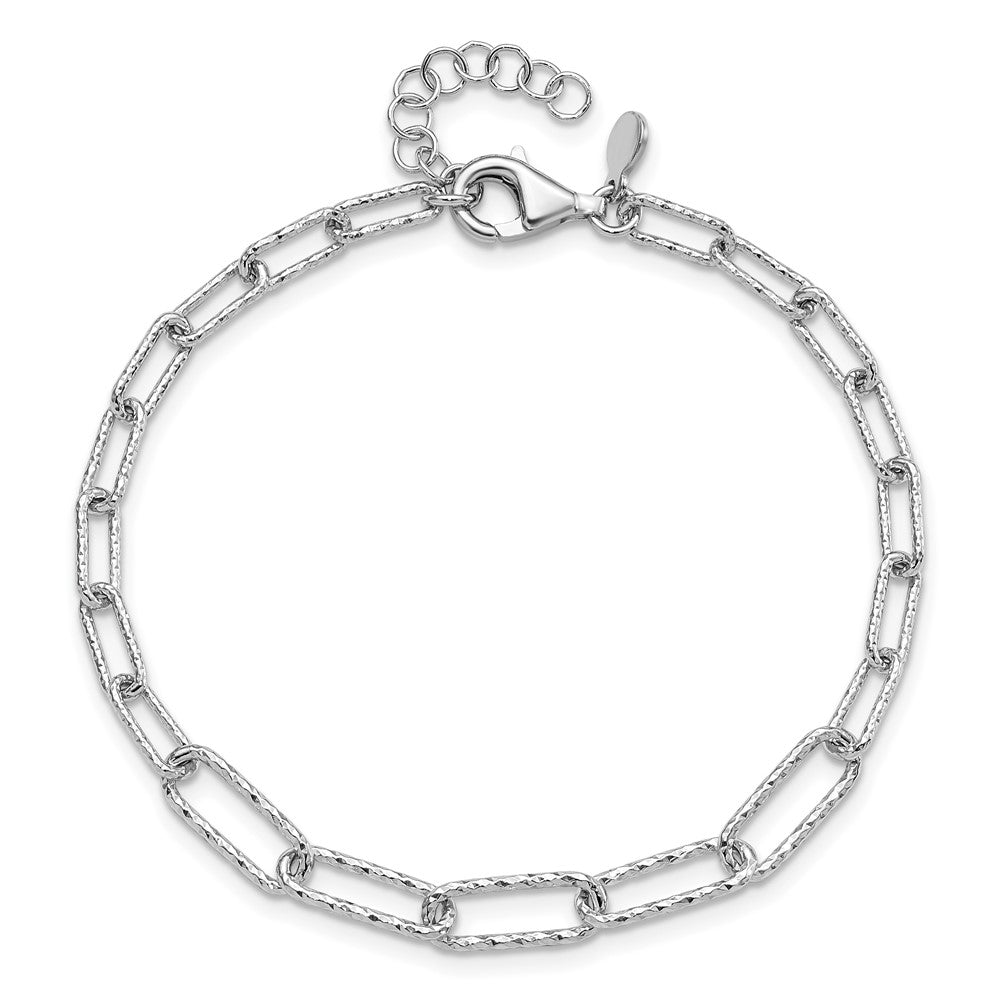 Sterling Silver RH-plated Dia-cut Link w/1in ext. Bracelet 8  inches