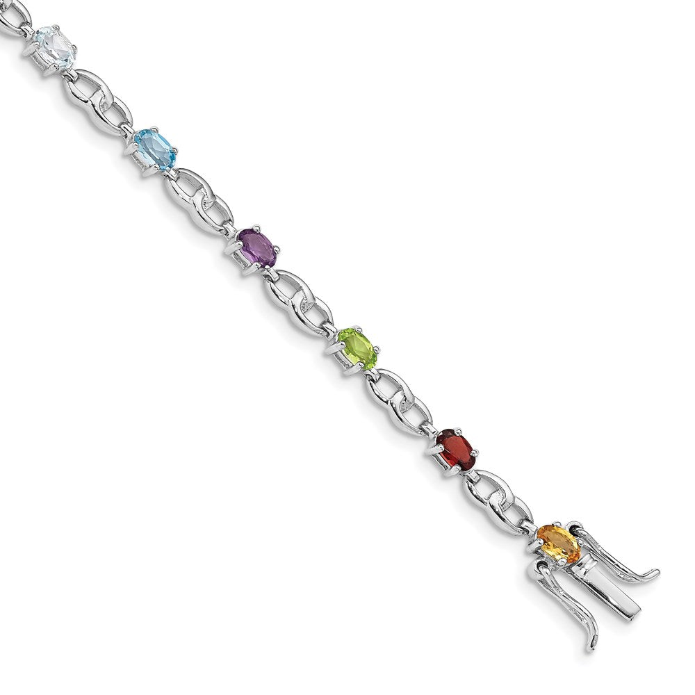 Sterling Silver Rhod-plat Ameth, Bl Top Citri, Perid, Garnet Bracelet 7.5 inches